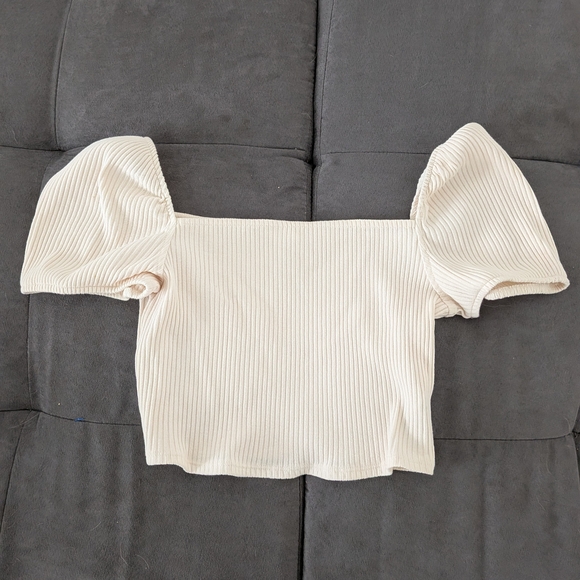 Cream Puff Sleeve Ribbed Top - Picture 1 of 3